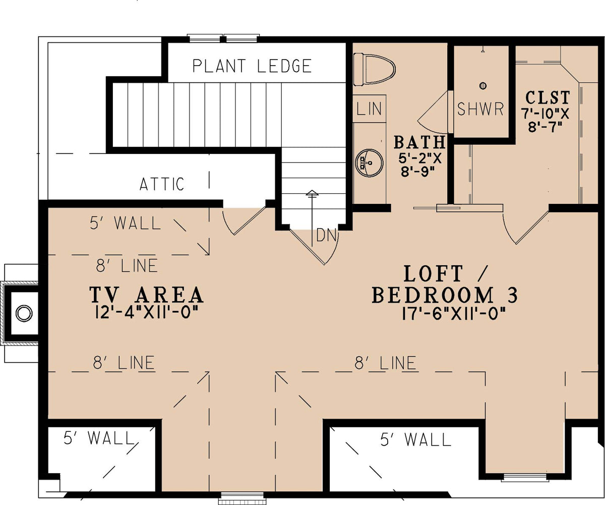 AE8092-A Cottage House Second Floor Plan, 3 Bedrooms, 3.5 Bathrooms | Whitestone Cottage House Plan
