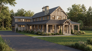 Saddle Ridge Farm House Plan | 4 Bedroom Farmhouse with Wraparound Porch & 4-Car Garage