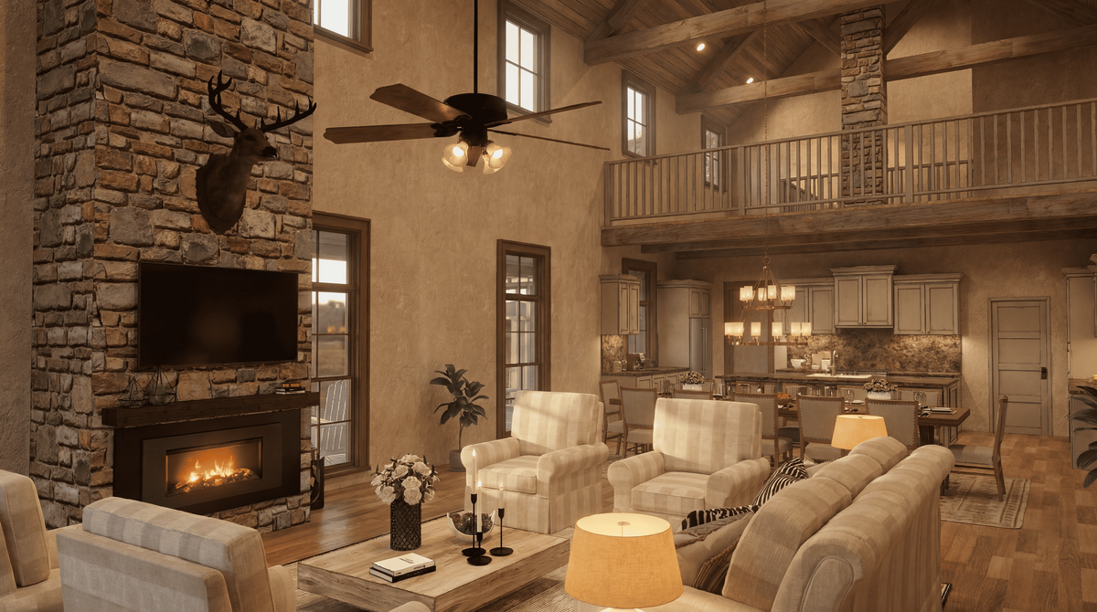 Saddle Ridge Farm House Plan | 4 Bedroom Farmhouse with Wraparound Porch & 4-Car Garage