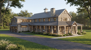 Saddle Ridge Farm House Plan | 4 Bedroom Farmhouse with Wraparound Porch & 4-Car Garage