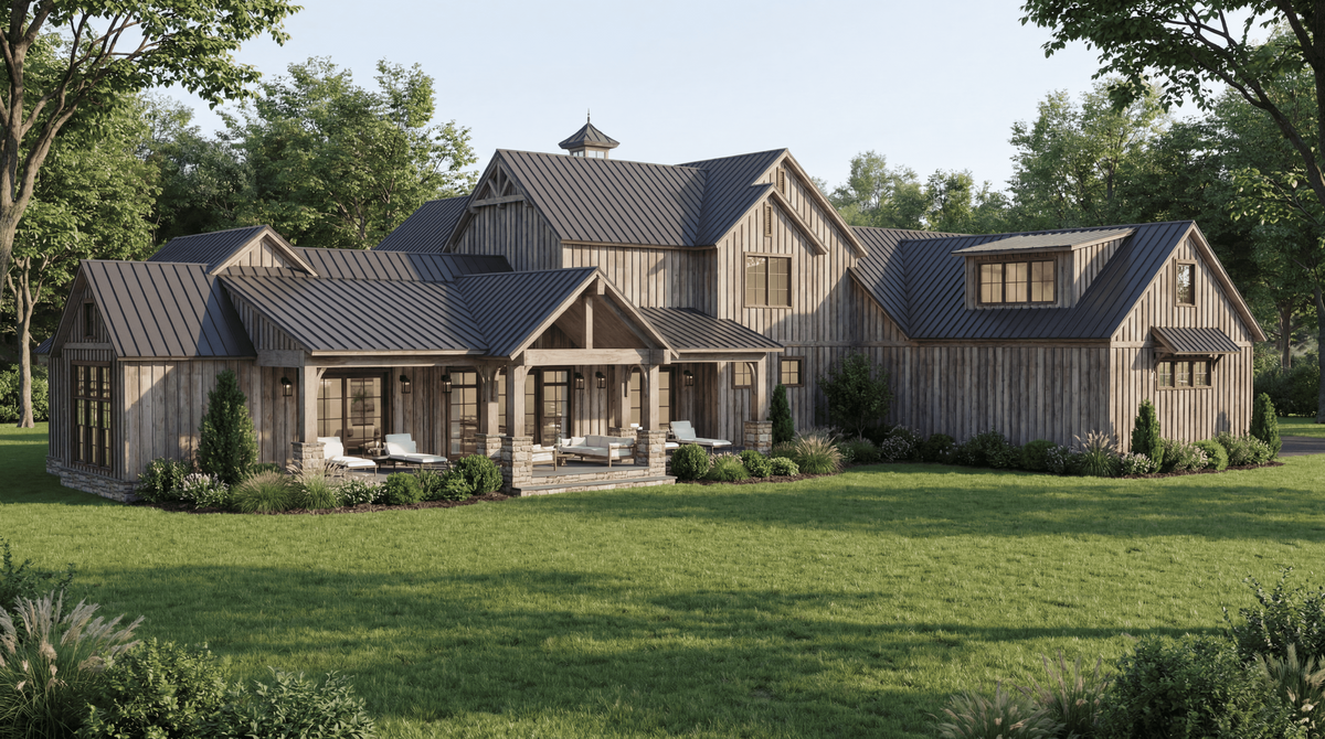 AE8389-A Farmhouse House, 4 Bedrooms, 4.5 Bathrooms | Saddle Ridge Farm House Plan Exterior-3