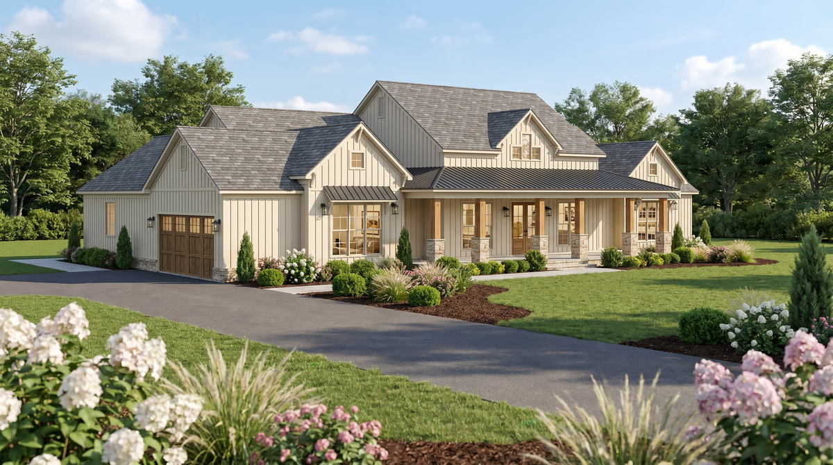 AE8404-A Farmhouse House, 4 Bedrooms, 3.5 Bathrooms | Hanover Farms House Plan Exterior-2