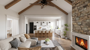 AE8404-A Farmhouse House, 4 Bedrooms, 3.5 Bathrooms | Hanover Farms House Plan Great Room and Kitchen