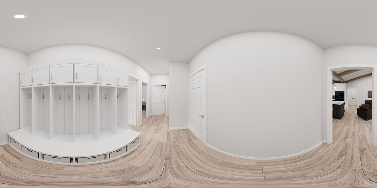 AJ7727-A Modern Farmhouse Mud Room Panorama, 3 Bedrooms, 2 Bathrooms | Plan 1064 
