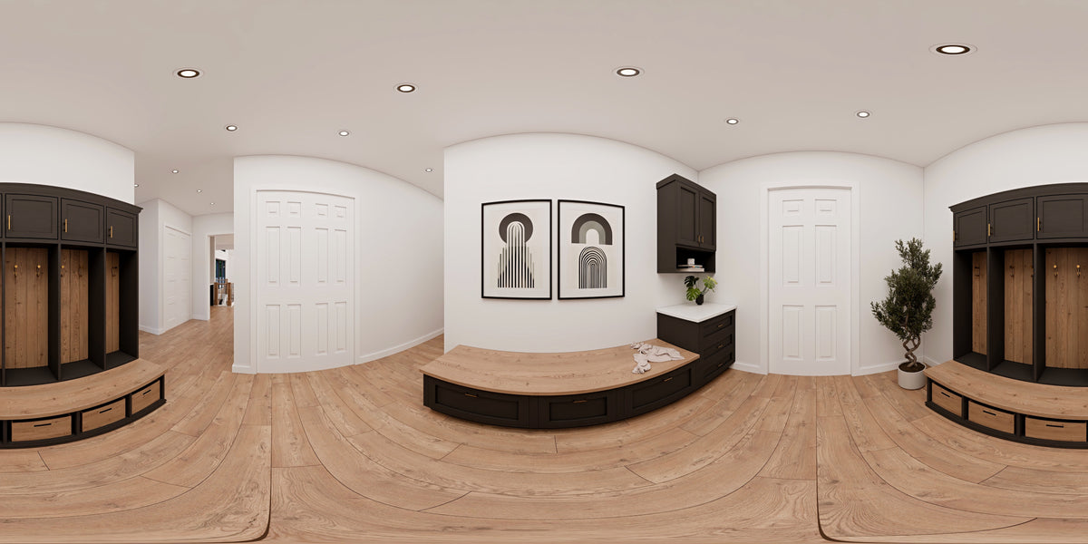 AJ7980-A Modern Farmhouse Mud Room Panorama, 3 Bedrooms, 4.5 Bathrooms | Plan 1068 