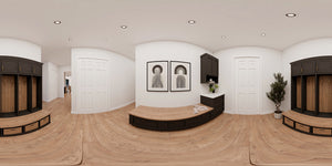 AJ7980-A Modern Farmhouse Mud Room Panorama, 3 Bedrooms, 4.5 Bathrooms | Plan 1068 