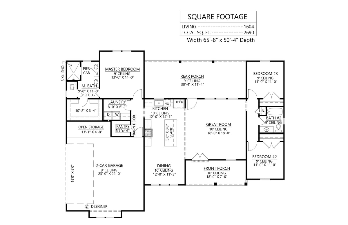 C7323-A The Mulberry 2 House First Floor Plan 3 Beds 2 Baths