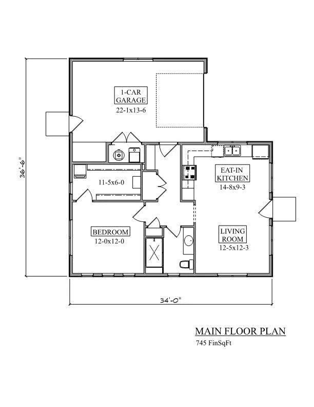 Willow House Plan 745 Sq Ft, Bed, Bath, Garage