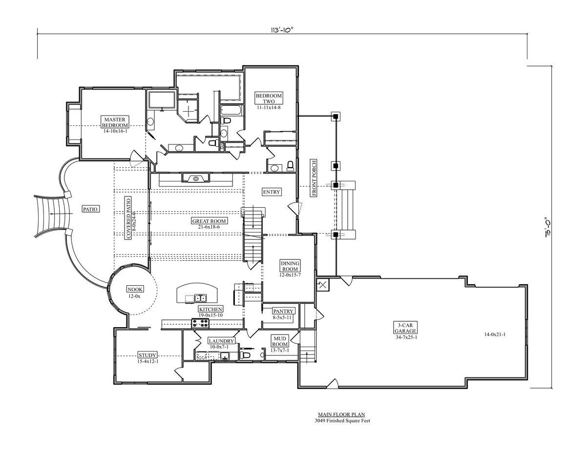 I7637-A Modern Farmhouse First Floor Plan, 4 Bedrooms, 2.5 Bathrooms | The Hudson Garden House Plan 