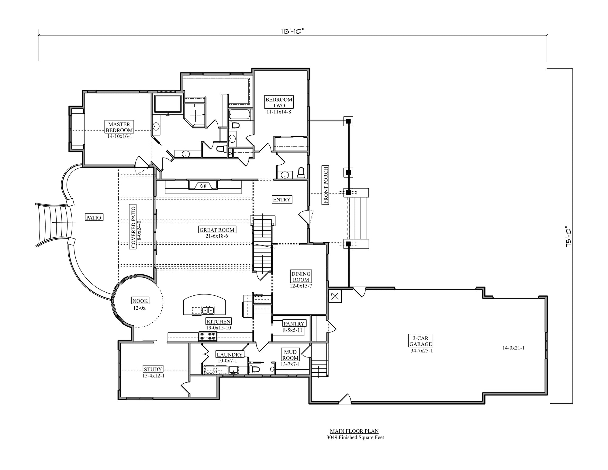 I7637-A Modern Farmhouse First Floor Plan, 4 Bedrooms, 2.5 Bathrooms | The Hudson Garden House Plan 
