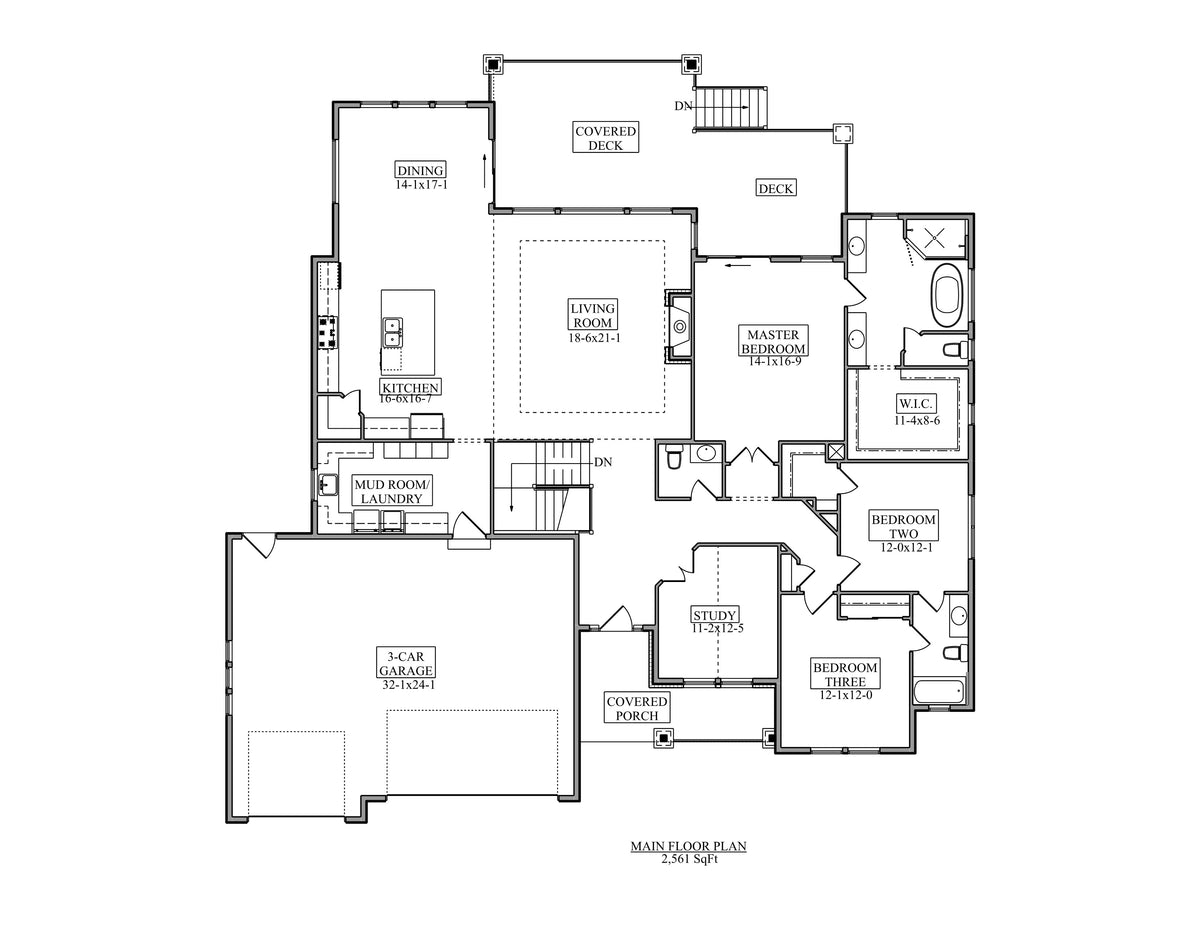I7966-A Craftsman Ranch House First Floor Plan, 3 Bedrooms, 2.5 Bathrooms | The Hudson 3655 