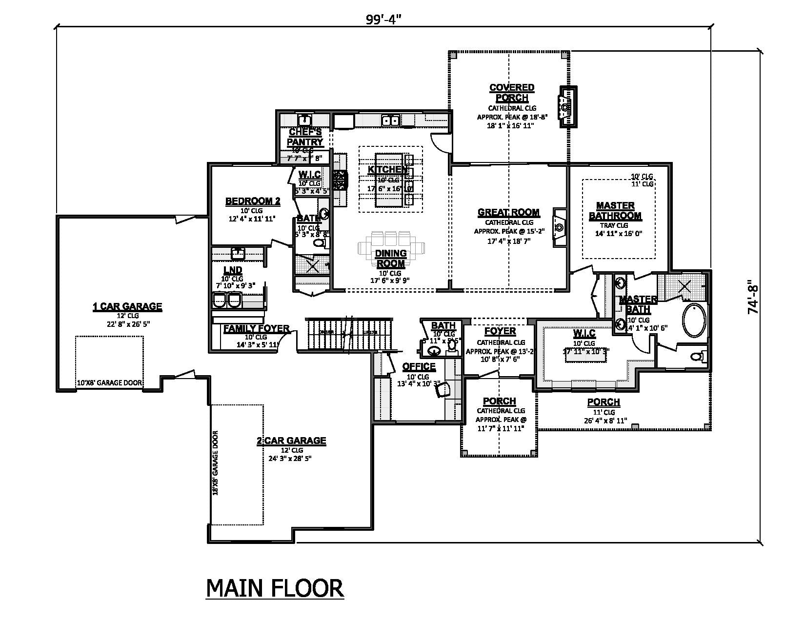 AJ8342-A Modern Farmhouse First Floor Plan, 2 to 3 Bedrooms, 3.5 Bathrooms | Plan 1071 House Plan 