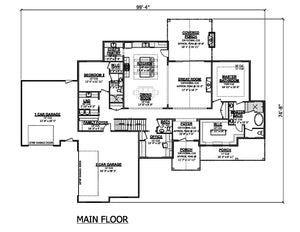 AJ8342-A Modern Farmhouse First Floor Plan, 2 to 3 Bedrooms, 3.5 Bathrooms | Plan 1071 House Plan 