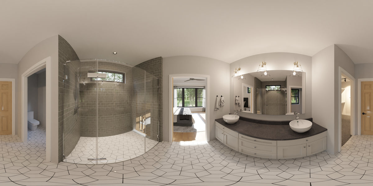 AJ7697-A Modern Farmhouse Master Bathroom Panorama, 3 Bedrooms, 2.5 Bathrooms | Plan 1040 