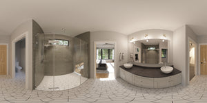 AJ7697-A Modern Farmhouse Master Bathroom Panorama, 3 Bedrooms, 2.5 Bathrooms | Plan 1040 