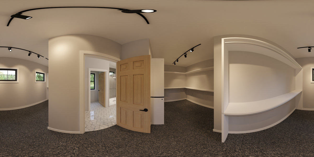 AJ7697-A Modern Farmhouse Walk-in Closet Panorama, 3 Bedrooms, 2.5 Bathrooms | Plan 1040 