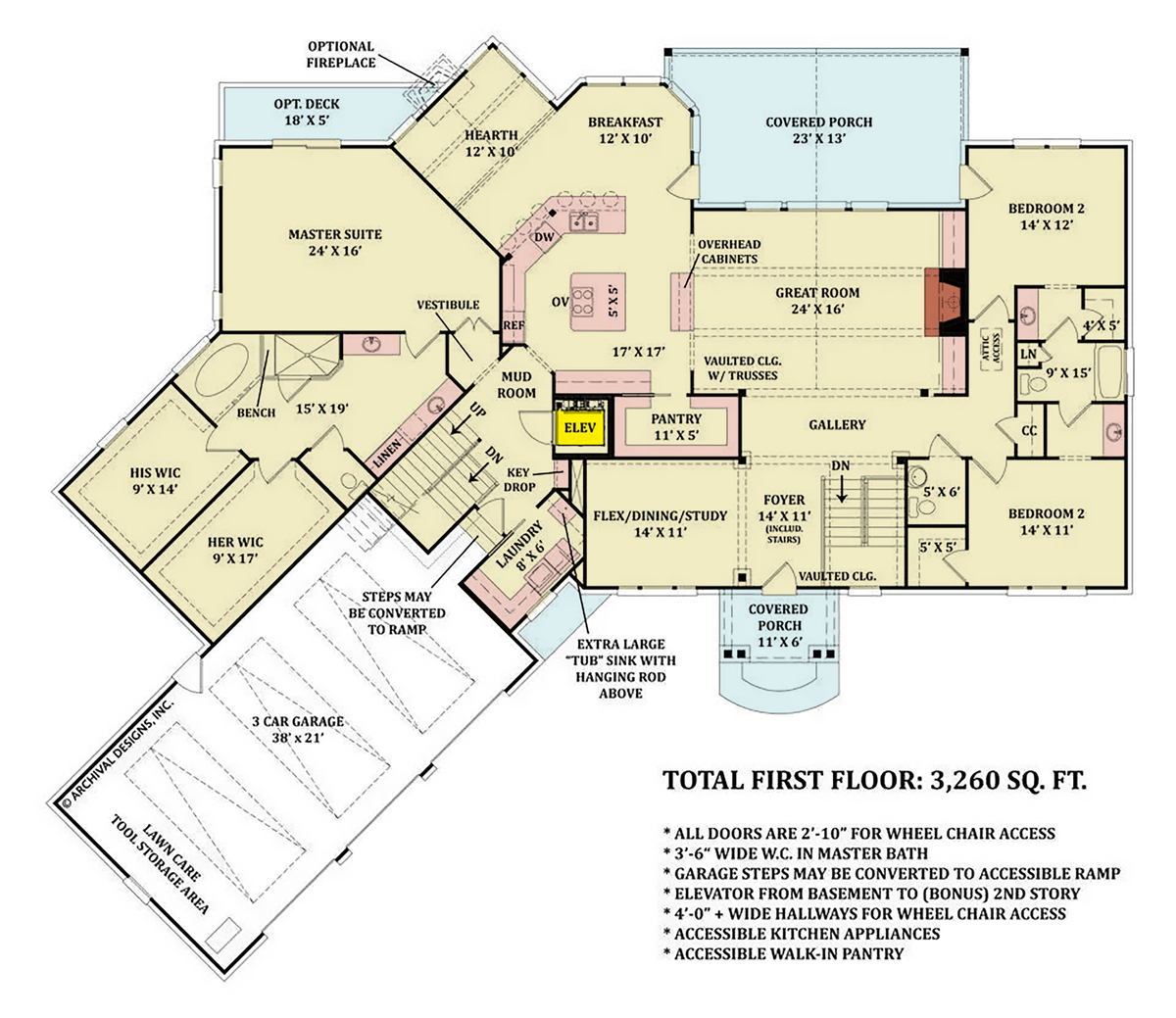 A285-A Rustic Cottage Style 3 Bedrooms, 2 Bathrooms, Main Floor Plan