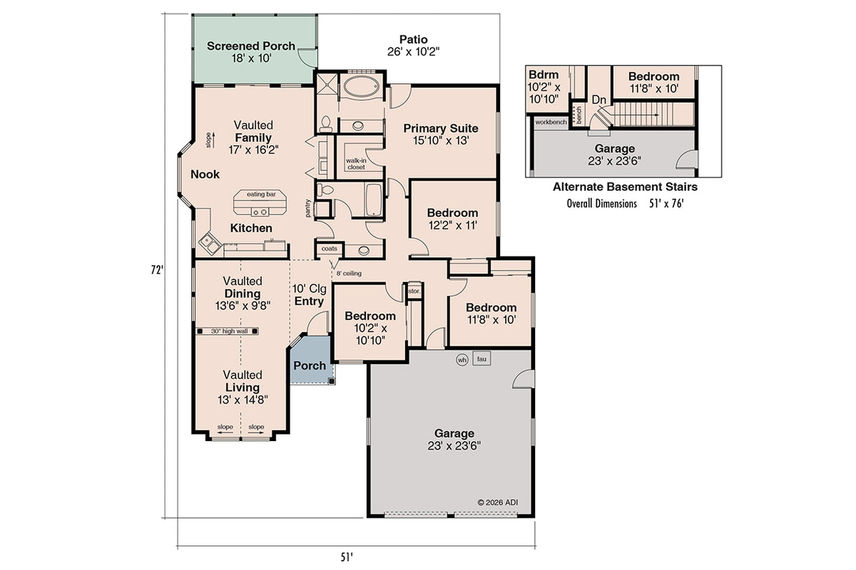 AM8270-A Mediterranean House Floor Plan, 4 Bedrooms, 2 Bathrooms | Alessandro House Plan 