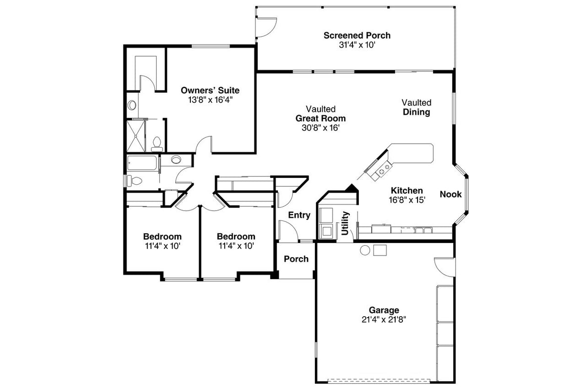 AM7788-A Southwestern House First Floor Plan, 3 Bedrooms, 2 Bathrooms | 11-031 Camille 