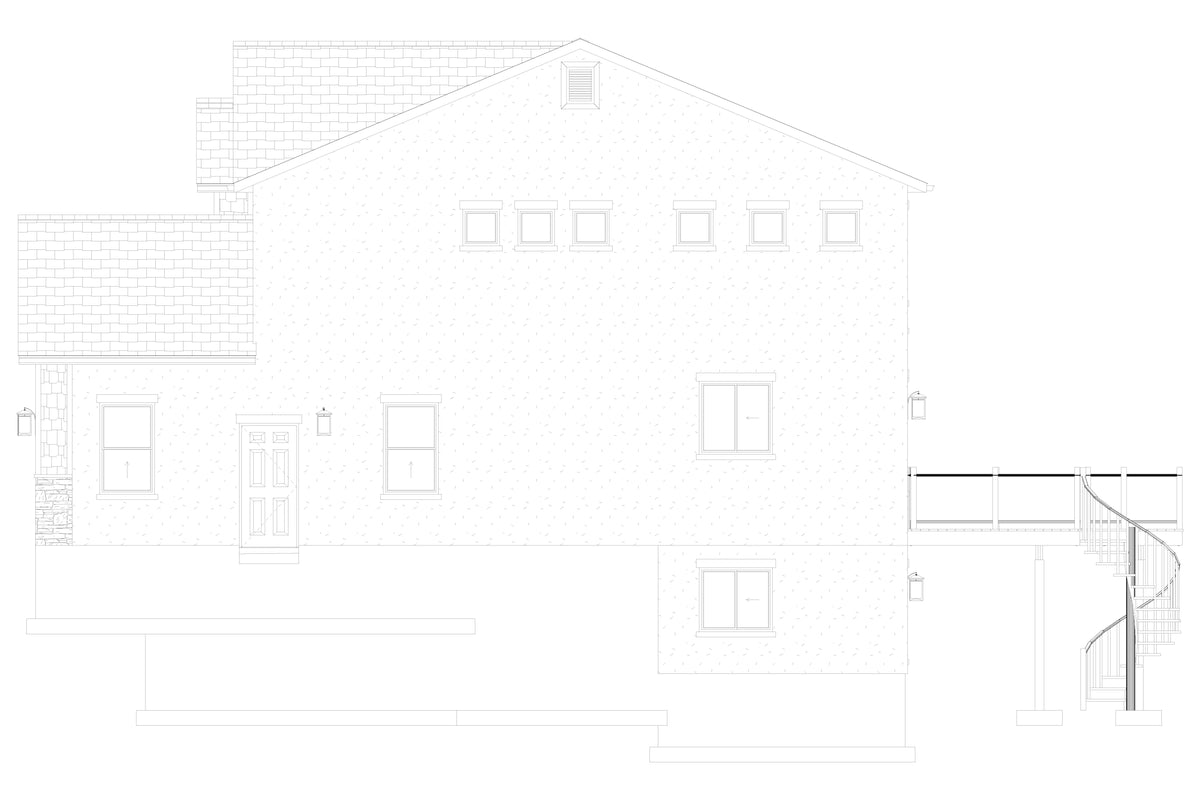AO8492-A Modern Craftsman House, 5 Bedrooms, 3.5 Bathrooms | Mijas House Plan Right Elevation