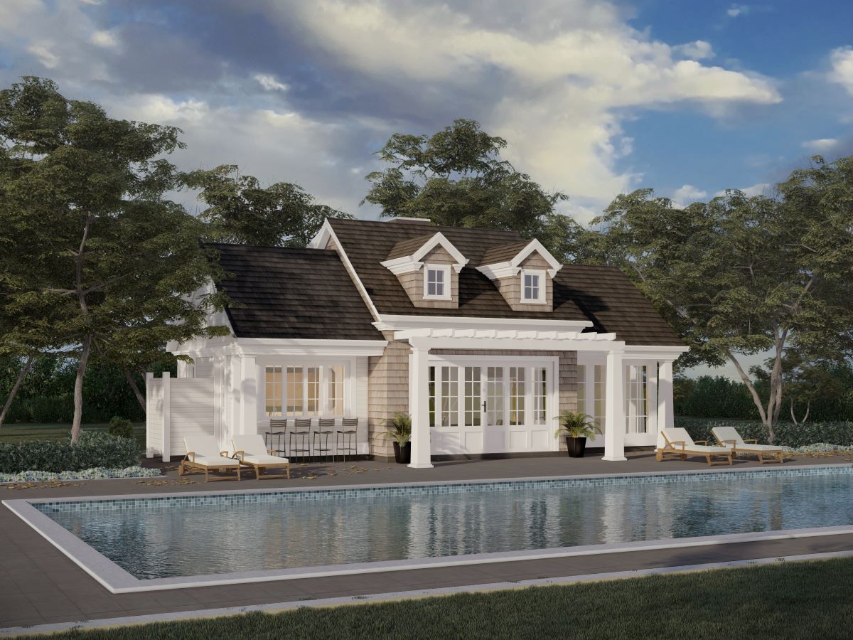 1,270 Sq. Ft. Craftsman Pool House with Lounge, Bar, and Private Bedroom