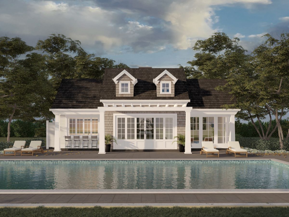 1,270 Sq. Ft. Craftsman Pool House with Lounge, Bar, and Private Bedroom