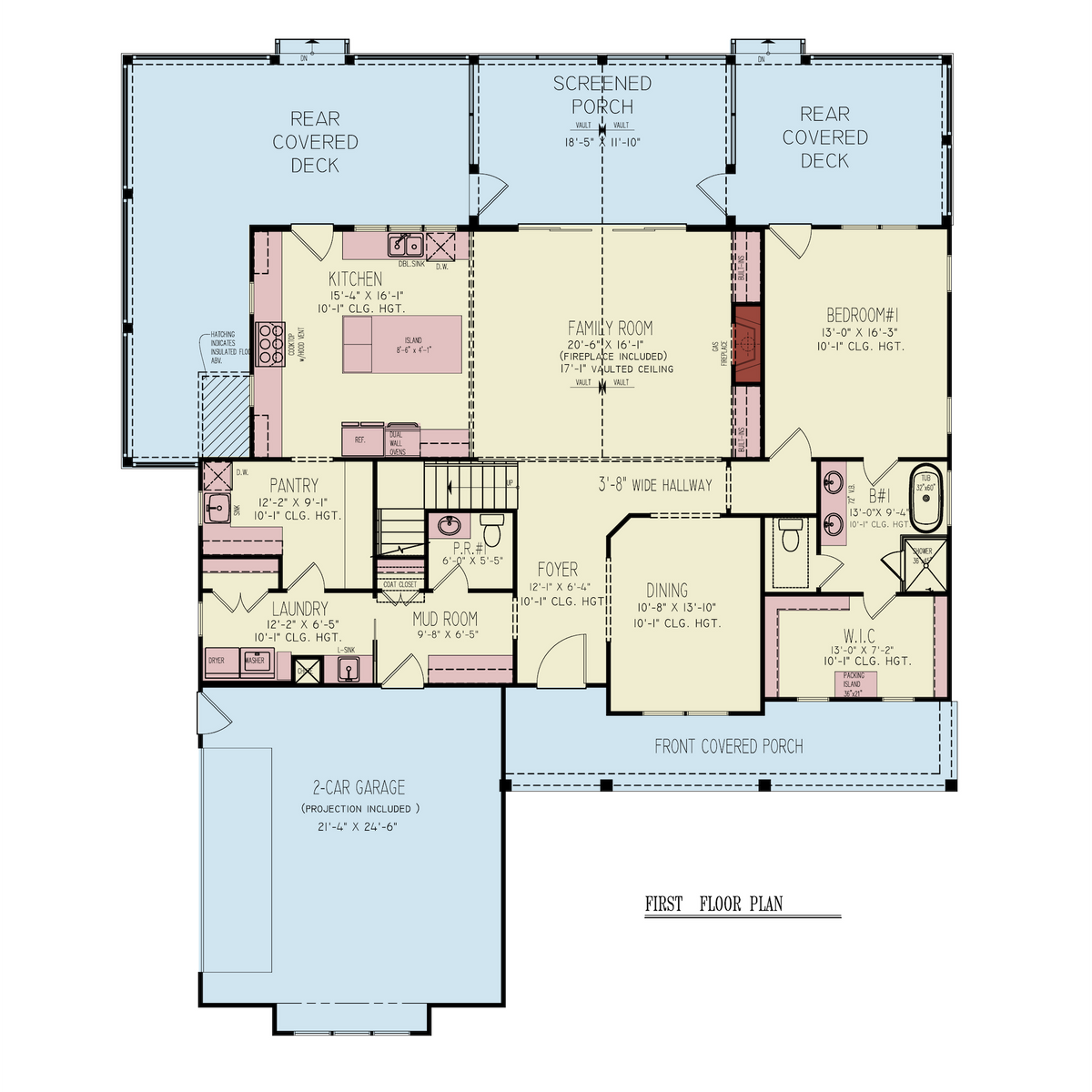 A8250-A Mulberry House Plan 3 Beds, 3.5 Baths, Modern Farmhouse Plan Main Floor Plan