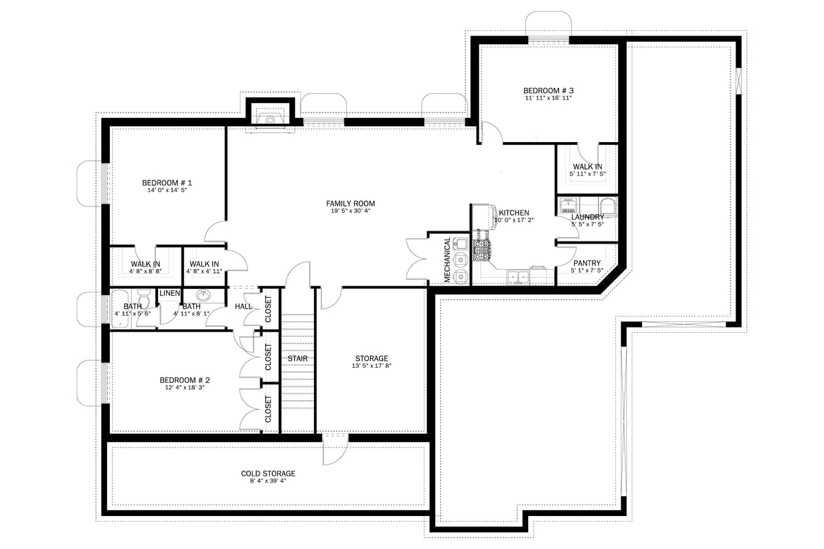AO7994-A Craftsman House Basement Floor Plan, 3 Bedrooms, 2.5 Bathrooms | Olney 