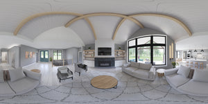 AJ7698-A Modern Farmhouse Great Room Panorama, 3 Bedrooms, 2.5 Bathrooms | Plan 1042 