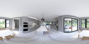AJ7698-A Modern Farmhouse Kitchen Panorama, 3 Bedrooms, 2.5 Bathrooms | Plan 1042 