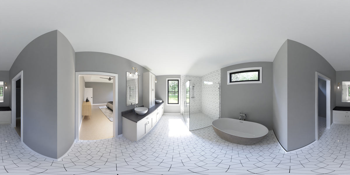 AJ7698-A Modern Farmhouse Master Bathroom Panorama, 3 Bedrooms, 2.5 Bathrooms | Plan 1042 