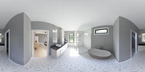 AJ7698-A Modern Farmhouse Master Bathroom Panorama, 3 Bedrooms, 2.5 Bathrooms | Plan 1042 