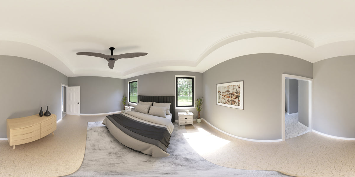 AJ7698-A Modern Farmhouse Master Bedroom Panorama, 3 Bedrooms, 2.5 Bathrooms | Plan 1042 