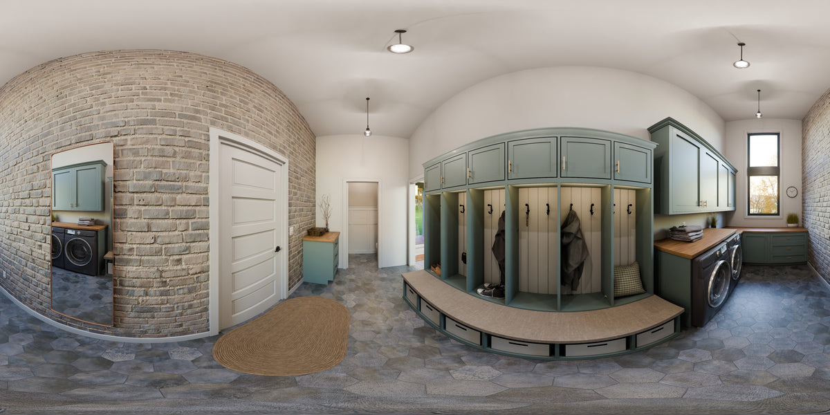 AJ7705-A Contemporary House Mud Room Panorama, 1 Bedroom, 1.5 Bathroom | Plan 1052 