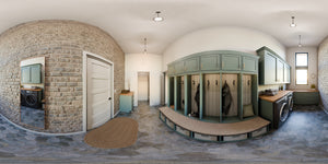 AJ7706-A Modern Ranch House Mud Room Panorama, 3 Bedrooms, 2.5 Bathrooms | Plan 1053 