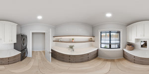 AJ7709-A Modern Barndominium House Laundry Panorama, 2 Bedrooms, 2 Bathrooms | Plan 1058 