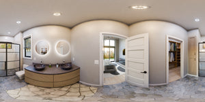 AJ7705-A Contemporary House Master Bathroom Panorama, 1 Bedroom, 1.5 Bathroom | Plan 1052 