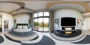 AJ7705-A Contemporary House Master Bedroom Panorama, 1 Bedroom, 1.5 Bathroom | Plan 1052 