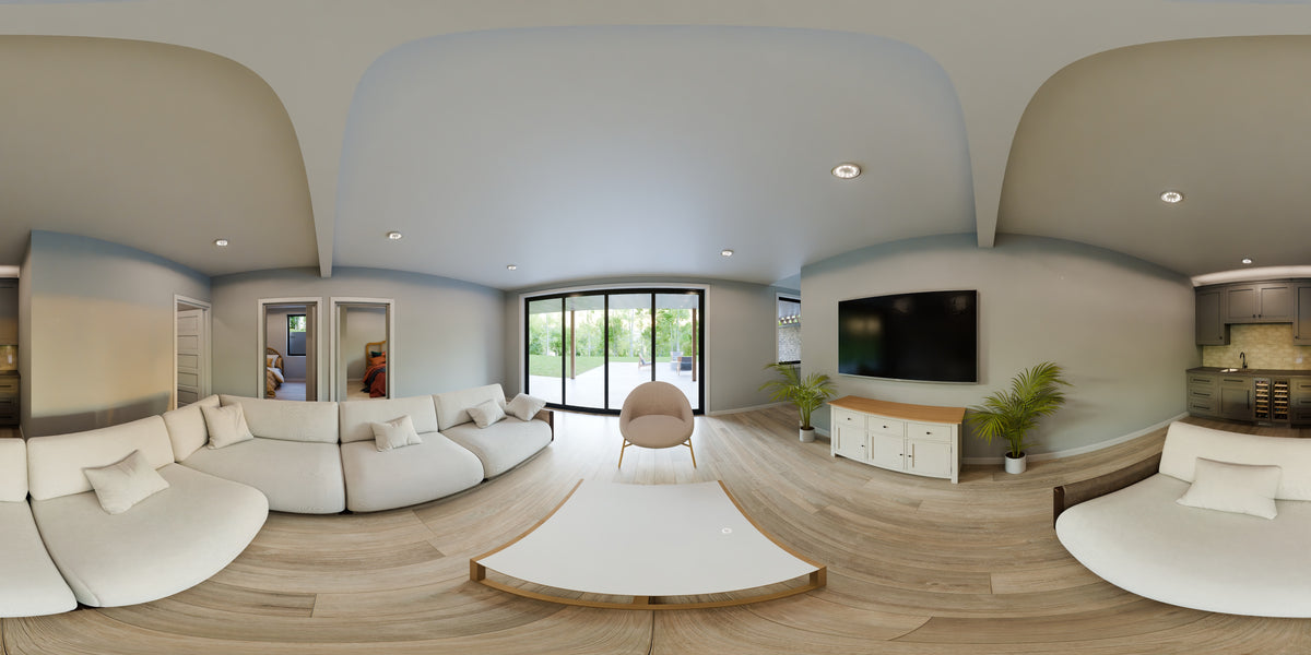 AJ7706-A Modern Ranch House Recreational Room Panorama, 3 Bedrooms, 2.5 Bathrooms | Plan 1053 