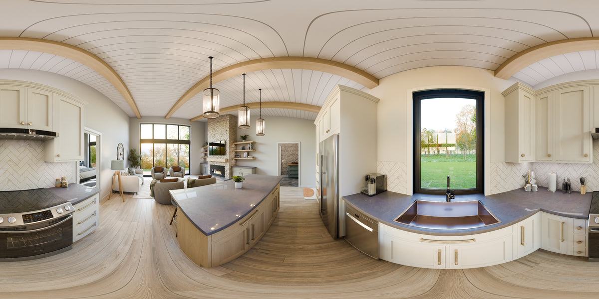 AJ7705-A Contemporary House Kitchen Panorama, 1 Bedroom, 1.5 Bathroom | Plan 1052 