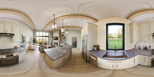 AJ7705-A Contemporary House Kitchen Panorama, 1 Bedroom, 1.5 Bathroom | Plan 1052 
