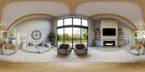 AJ7705-A Contemporary House Living Room Panorama, 1 Bedroom, 1.5 Bathroom | Plan 1052 