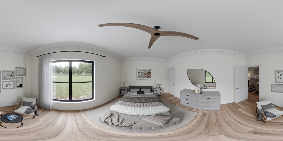 AJ7703-A Modern Barn House Bedroom 2 Panorama, 2 Bedrooms, 2 Bathrooms | Plan 1049 