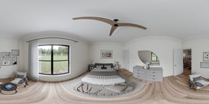 AJ7703-A Modern Barn House Bedroom 2 Panorama, 2 Bedrooms, 2 Bathrooms | Plan 1049 