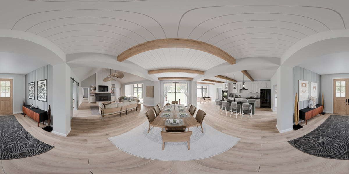 AJ7679-A Modern Farmhouse Great Room Panorama, 4 Bedrooms, 3.5 Bathrooms | Plan 1011 