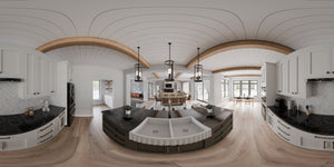 AJ7679-A Modern Farmhouse Kitchen Panorama, 4 Bedrooms, 3.5 Bathrooms | Plan 1011 