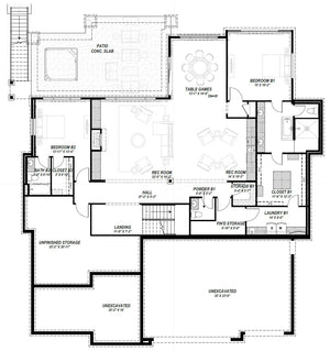 W7590-A Mountain House Basement Floor Plan, 3-5 Bedrooms, 3.5-5.5 Bathrooms | USA-2973-MT