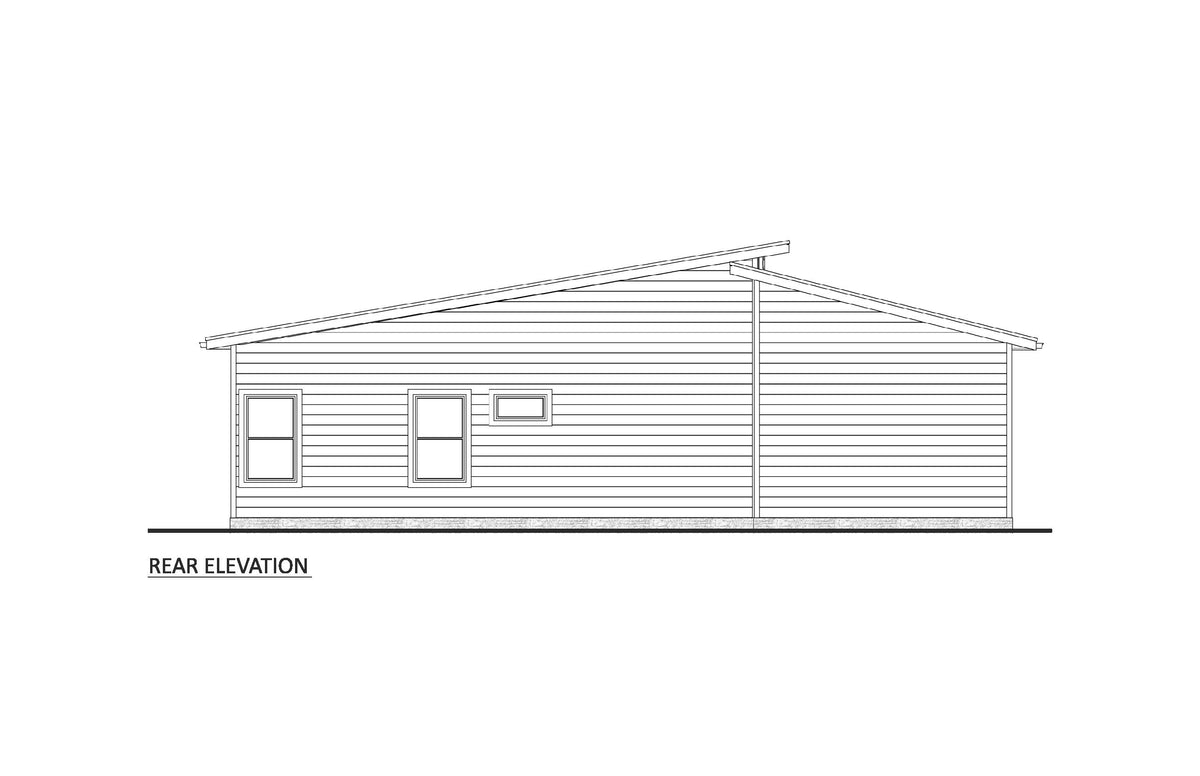 AJ7728-A Contemporary House Rear Elevation, 3 Bedrooms, 2 Bathrooms | Plan 1055 