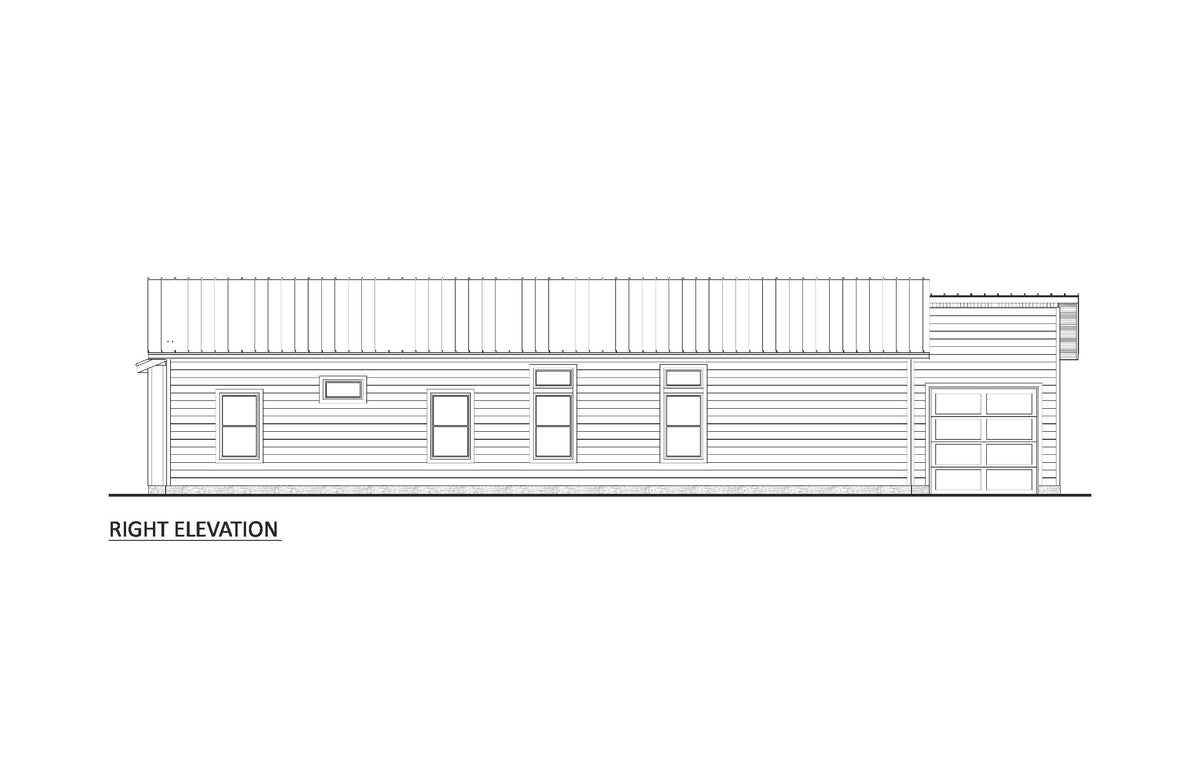 AJ7728-A Contemporary House Right Elevation, 3 Bedrooms, 2 Bathrooms | Plan 1055 