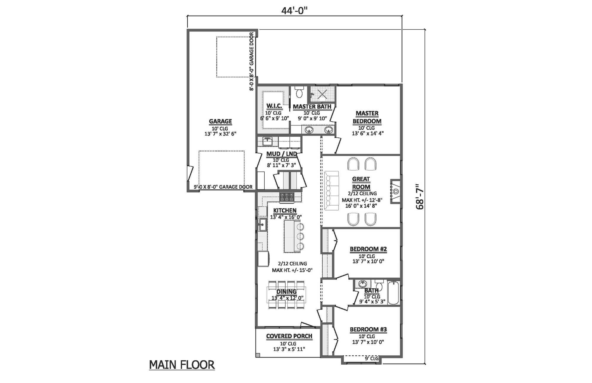 AJ7728-A Contemporary House First Floor Plan, 3 Bedrooms, 2 Bathrooms | Plan 1055 
